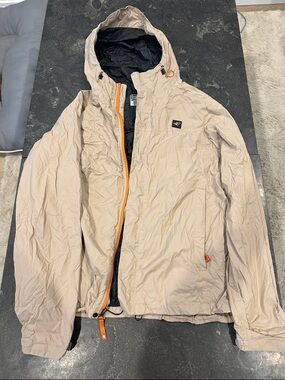 Dutch Bros Beige Hooded Windbreaker with Orange Trim